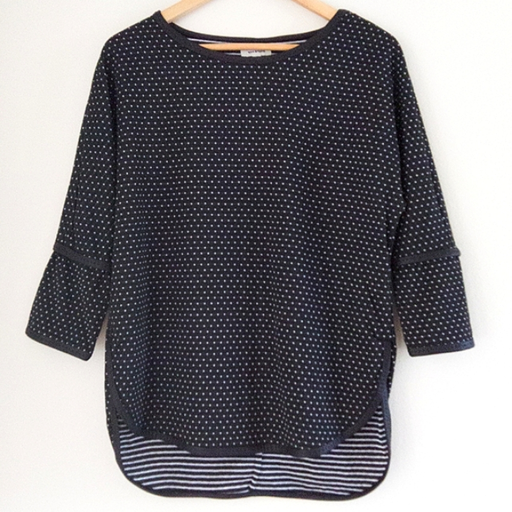 MAX STUDIO NWT Swiss Dot Faux Leather Trim High Low Three Quarter Sleeve Top XS